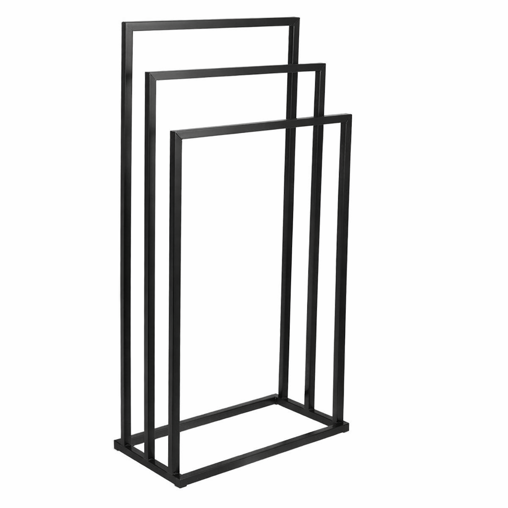 Modern Metal Towel Stand, Freestanding Bathroom Rack, Black Metal Towel Holder, Minimalist Floor Stand, Durable Steel Towel Stand, Sleek & Space-Saving Design, Organizers